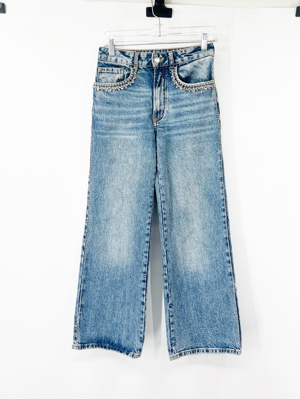 Pilcro by Anthropologie The Austyn High-Rise Wide-Leg Jeans Embellished Uncuffed